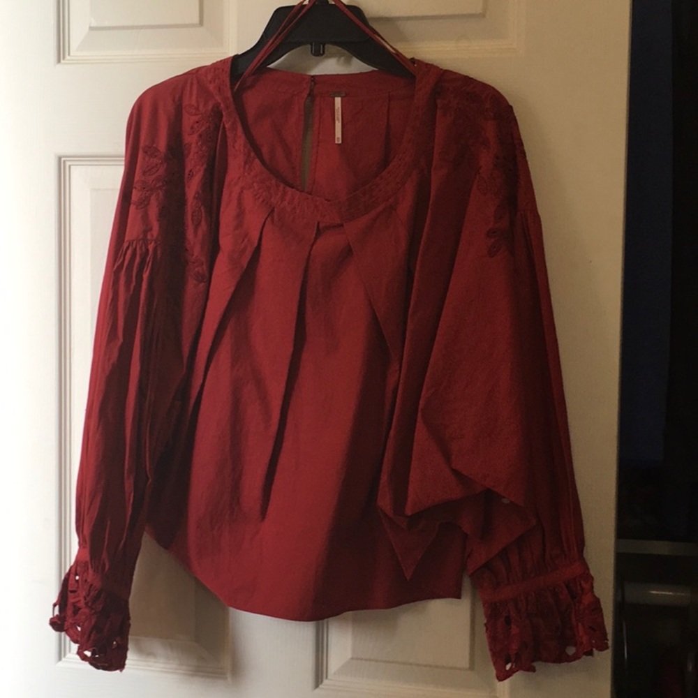 Deep red bell sleeve cotton top